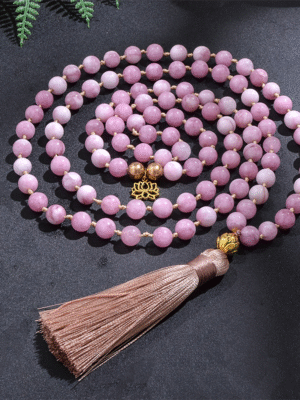 Kunzite crystal 108 Hand knotted japa mala