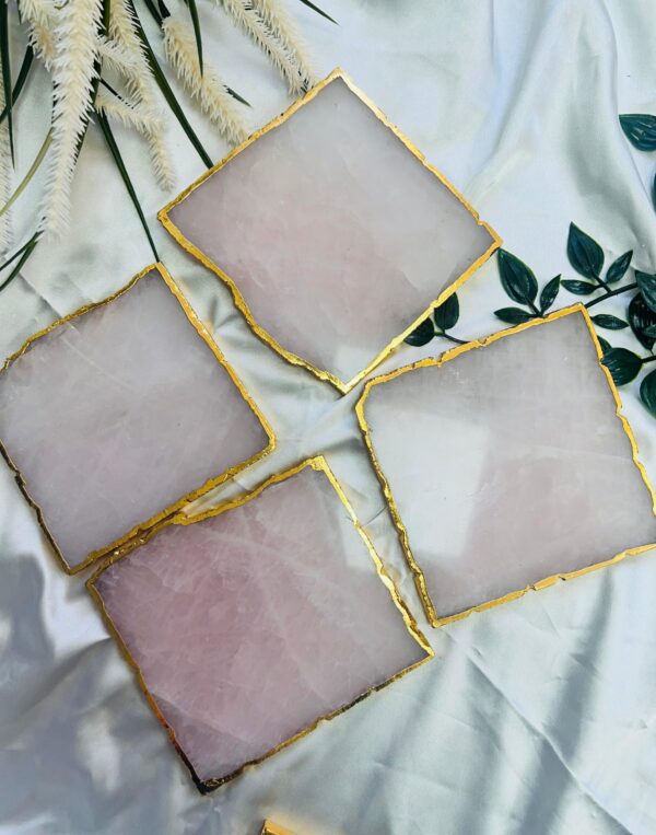 Rose Quartz Natural Crystal Coaster | Gemstone Tableware