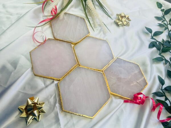 Rose Quartz Natural Crystal Coaster | Gemstone Tableware