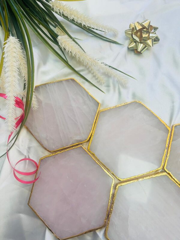Rose Quartz Natural Crystal Coaster | Gemstone Tableware