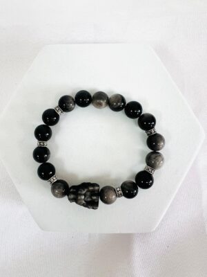 Silver Sheen Obsidian Crystal Pixiu Bracelet 10MM
