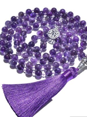 Amethyst crystal 108 Hand knotted japa mala