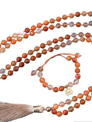 Carnelian crystal 108 Hand knotted japa mala with bracelet