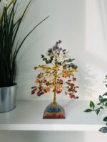 seven chakra crystal tree With Pyramid base Gold wire