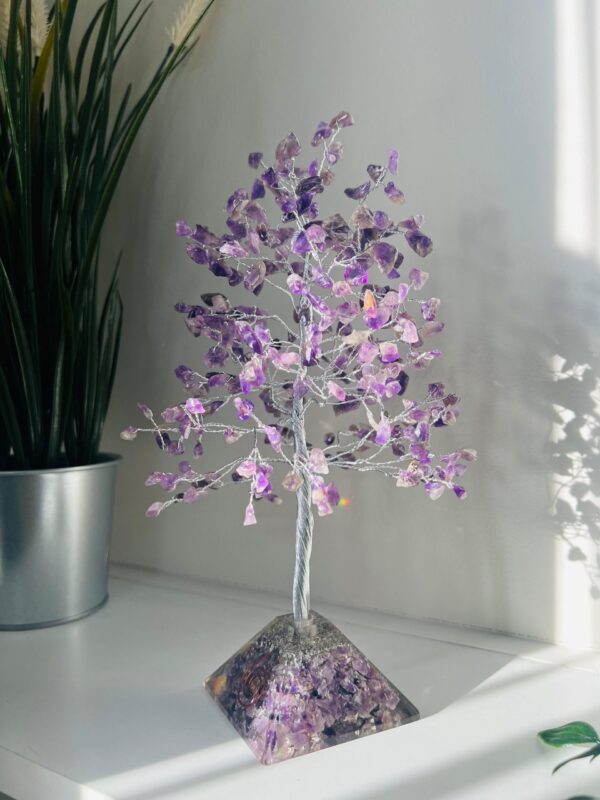 Amethyst crystal tree with Pyramid base Silver wire