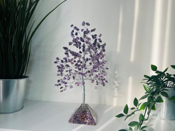 Amethyst crystal tree with Pyramid base Silver wire