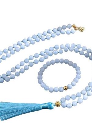 Aquamarine crystal 108 Hand knotted japa mala