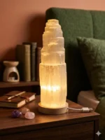 Selenite Tower Lamp 30 cm